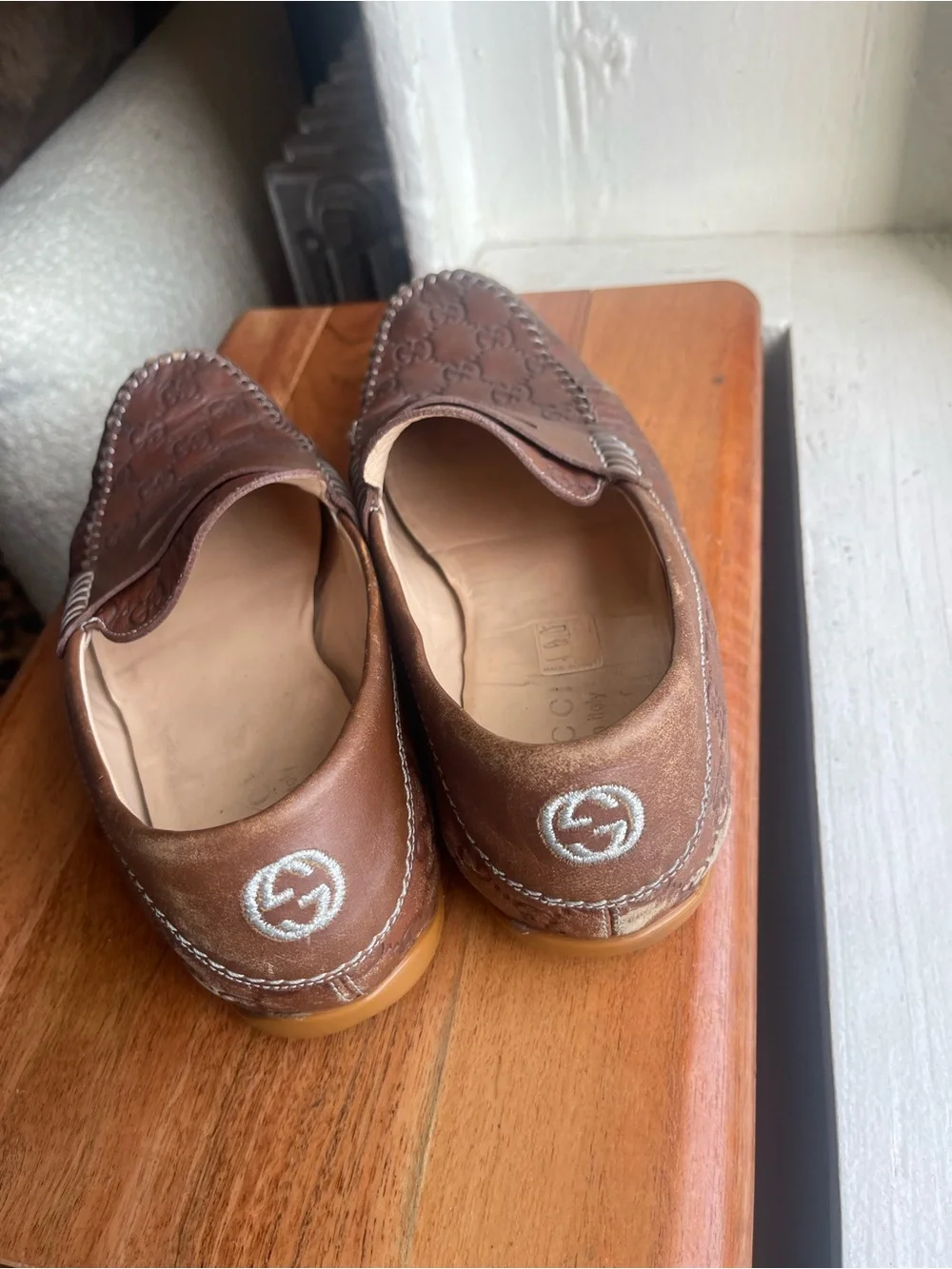 Gucci Brown GG-Embossed Leather Penny Loafers